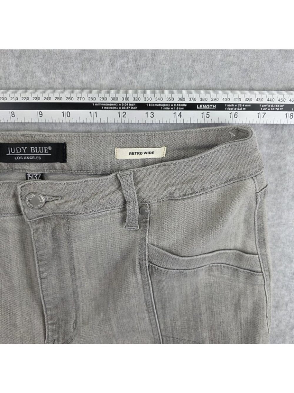 Judy Blue Jeans Womens 15/32 High Rise Wide Leg Gray Stretch Denim Pants - Picture 7 of 10